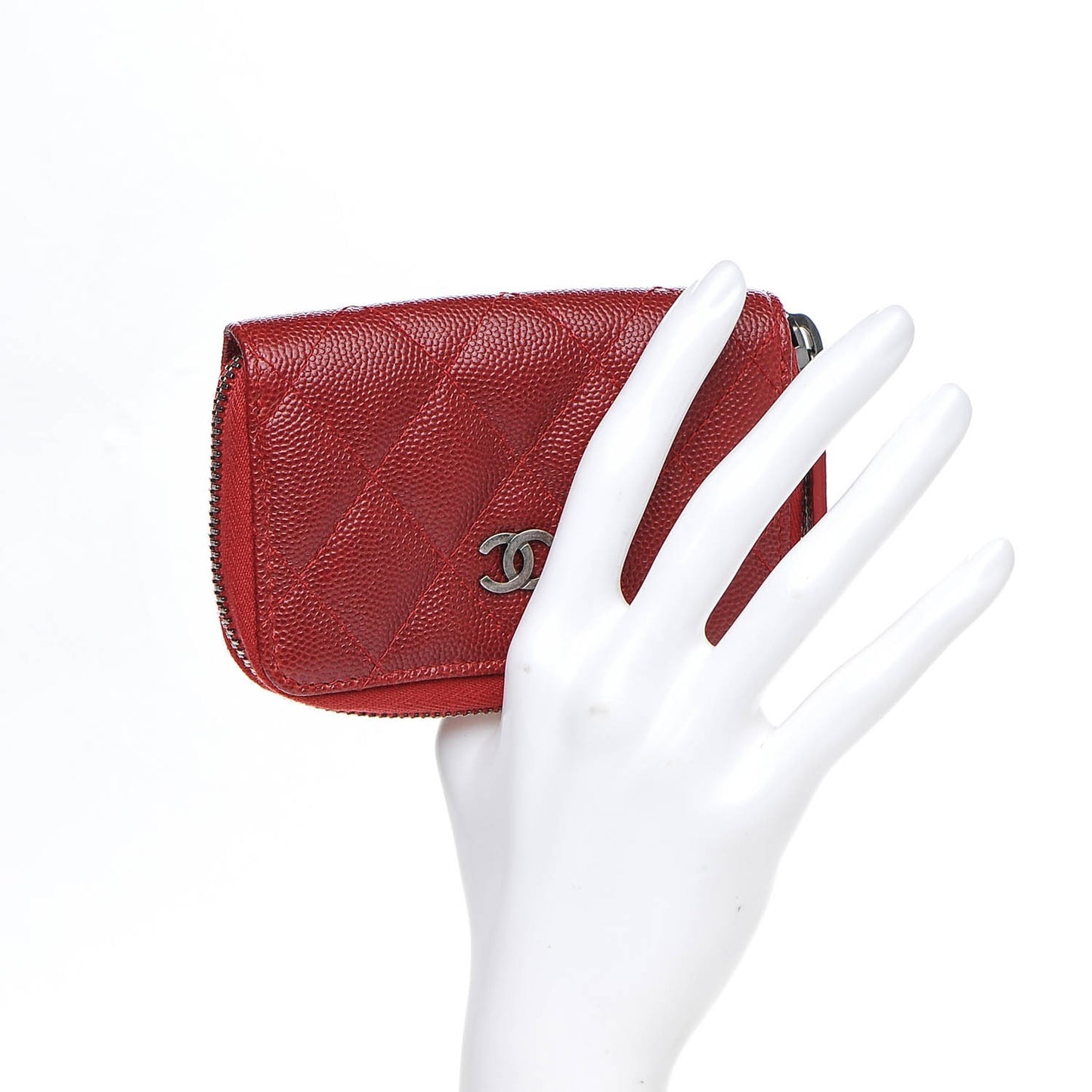 Caviar Quilted Zip Around Coin Purse Red
