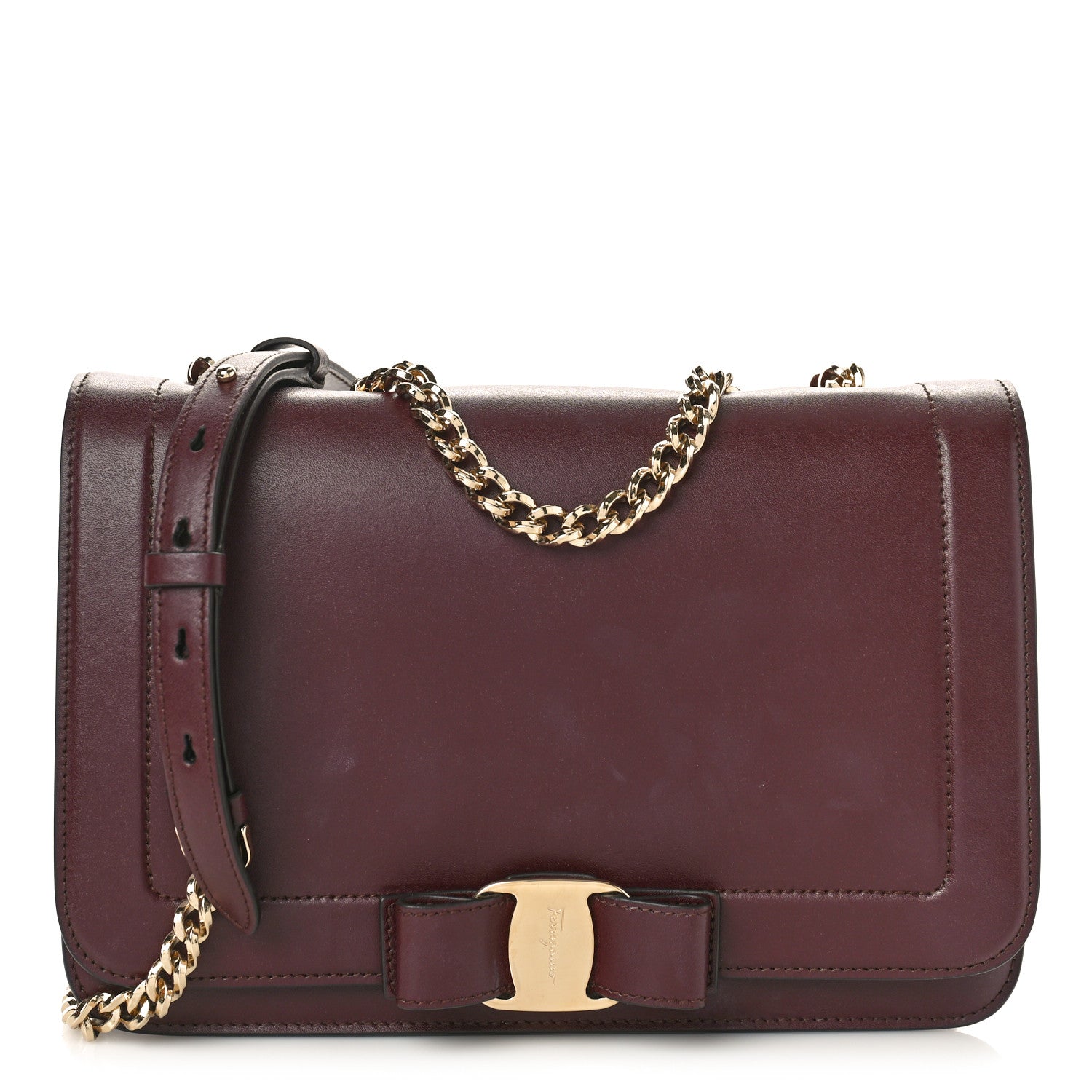 Salvatore Ferragamo Calfskin Medium Vara Rainbow Crossbody Bag Wine Red Fiocco 1 of 8