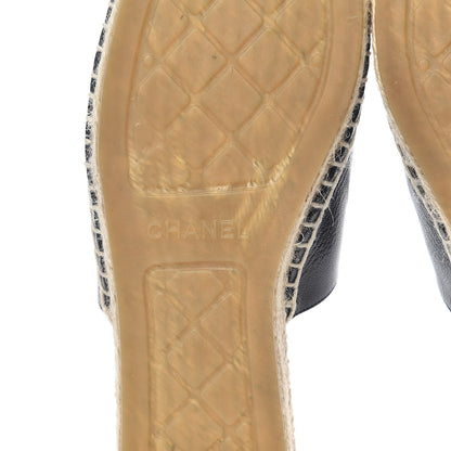 Chanel Iridescent Goatskin Patent CC Espadrille Mules 41 Black 12 of 14