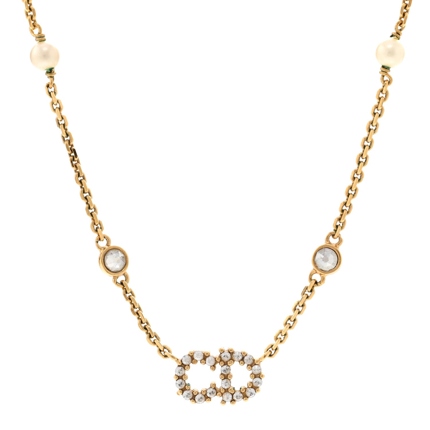 Christian Dior Metal Crystal Pearl Clair D Lune Necklace Gold 4 of 5