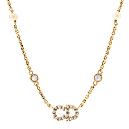 Christian Dior Metal Crystal Pearl Clair D Lune Necklace Gold 4 of 5