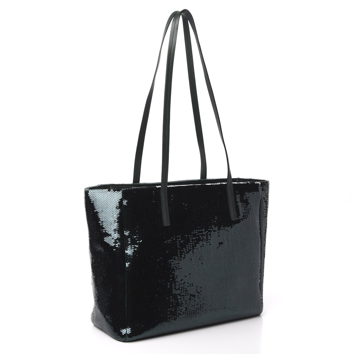 Miu Miu Paillettes Sequin Logo Tote Smeraldo Argent 3 of 9