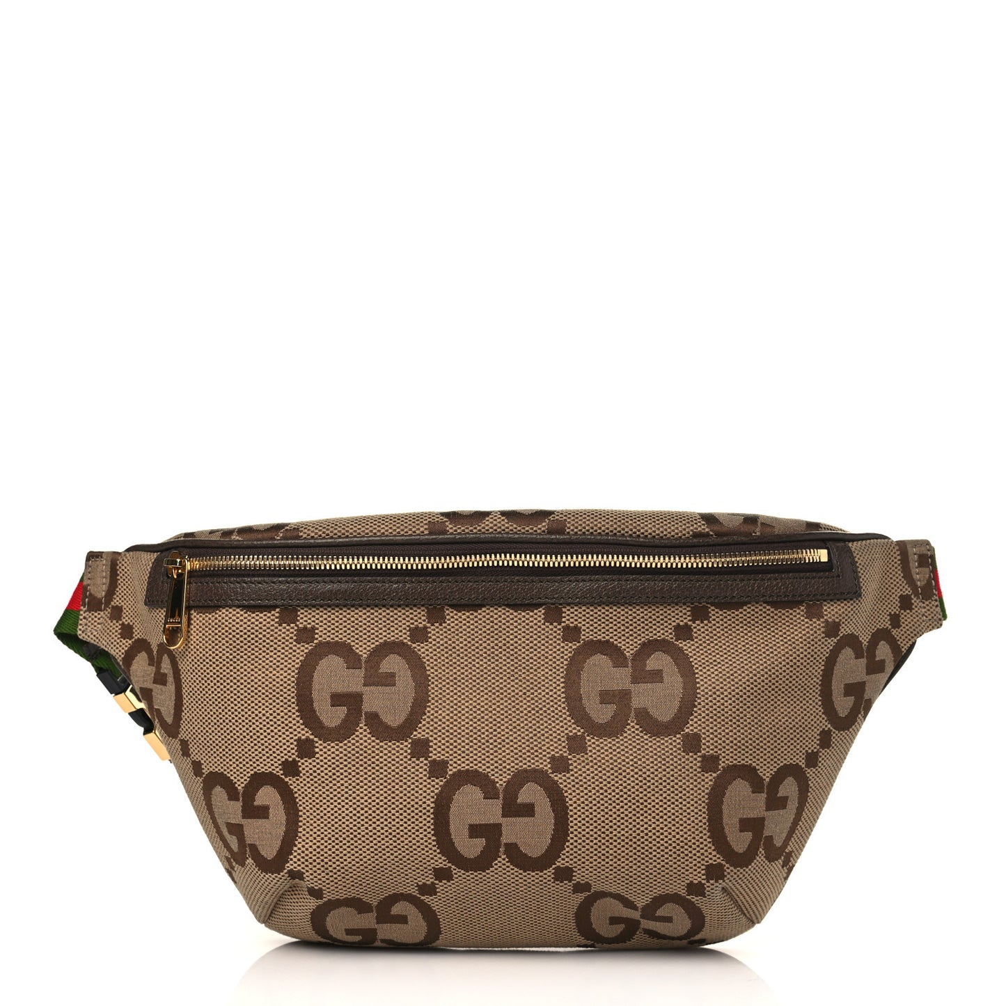 Monogram Jumbo GG Textured Dollar Calfskin Web Belt Bag Camel Ebony New Acero