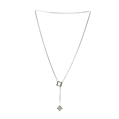 David Yurman Sterling Silver 18K Yellow Gold Pearl Quatrefoil Lariat Necklace 3 of 4