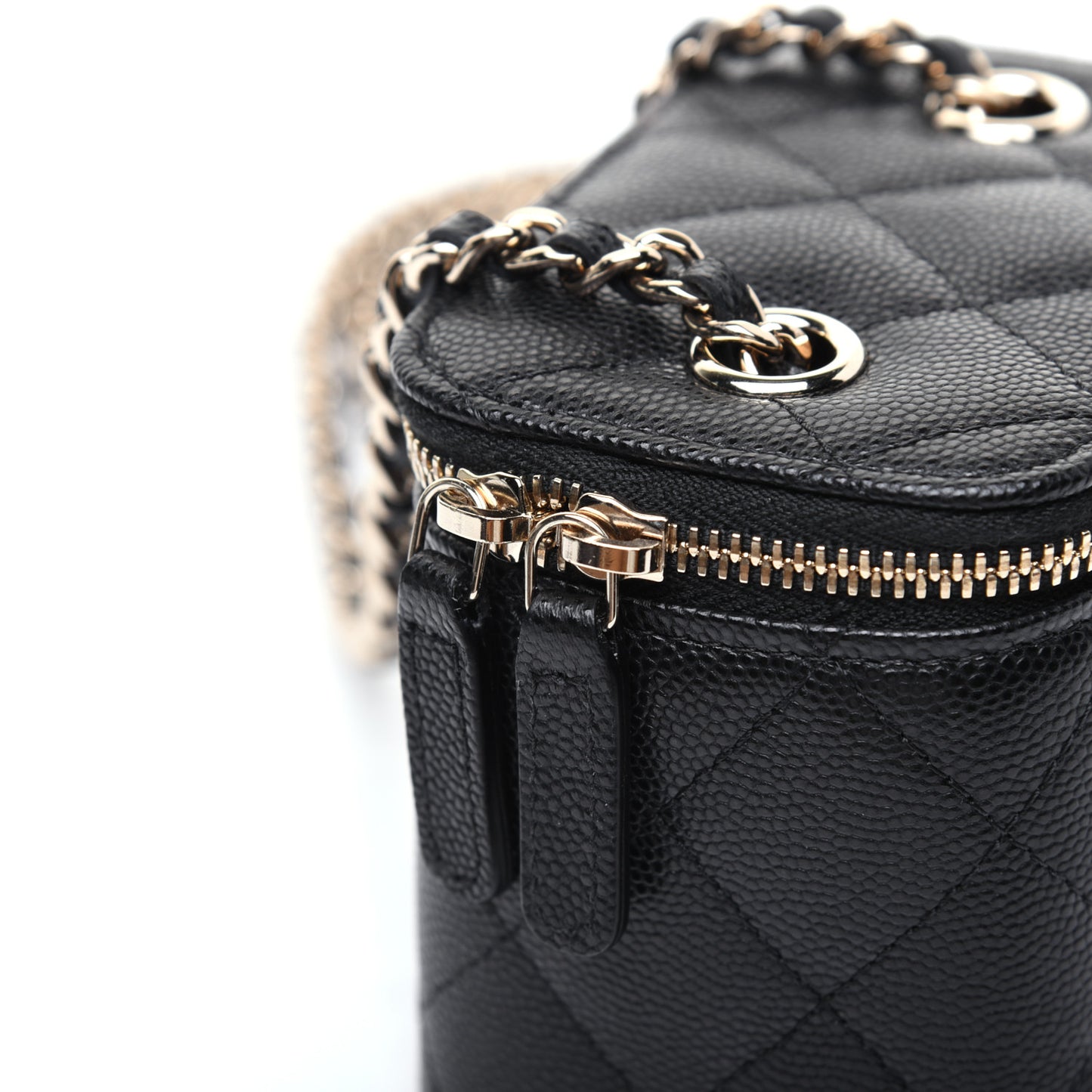 Caviar Quilted Mini Vanity Case With Chain Black