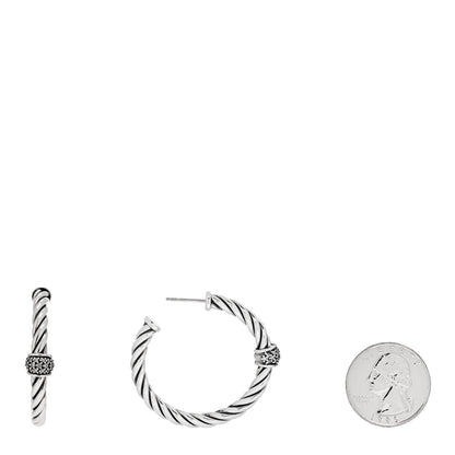 David Yurman Sterling Silver Diamond Cable Classics Hoop Earrings 2 of 4