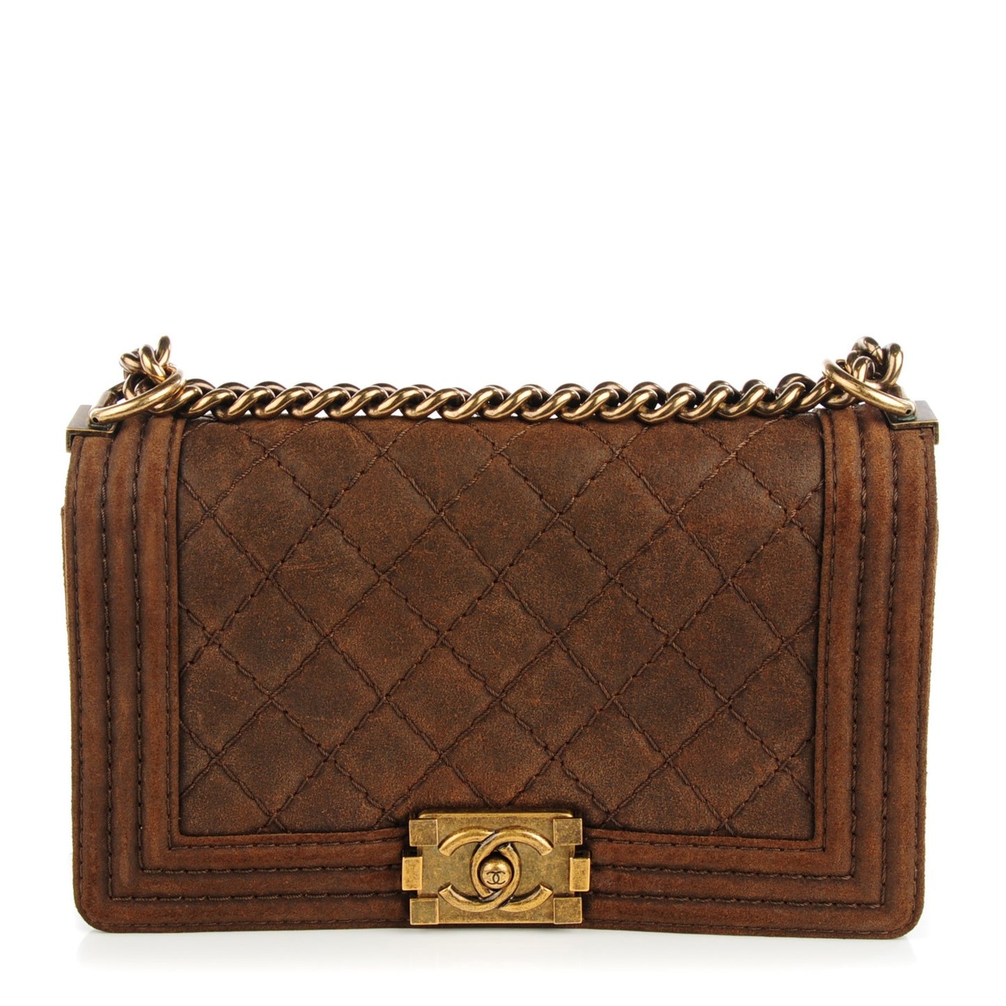 Nubuck Quilted Medium Boy Flap Brown