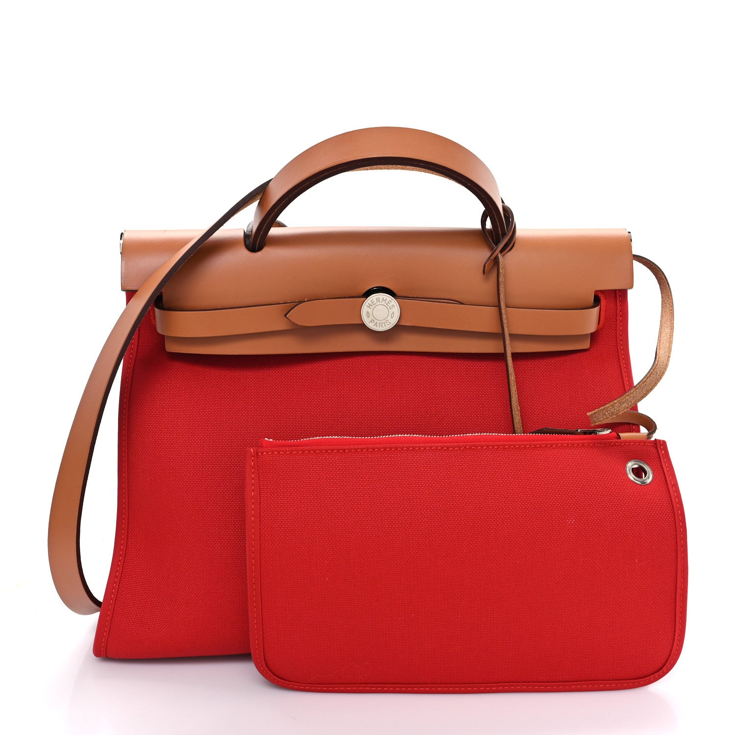 Hermes Vache Hunter Toile Herbag Zip 31 PM Rouge Tomate Natural 3 of 9