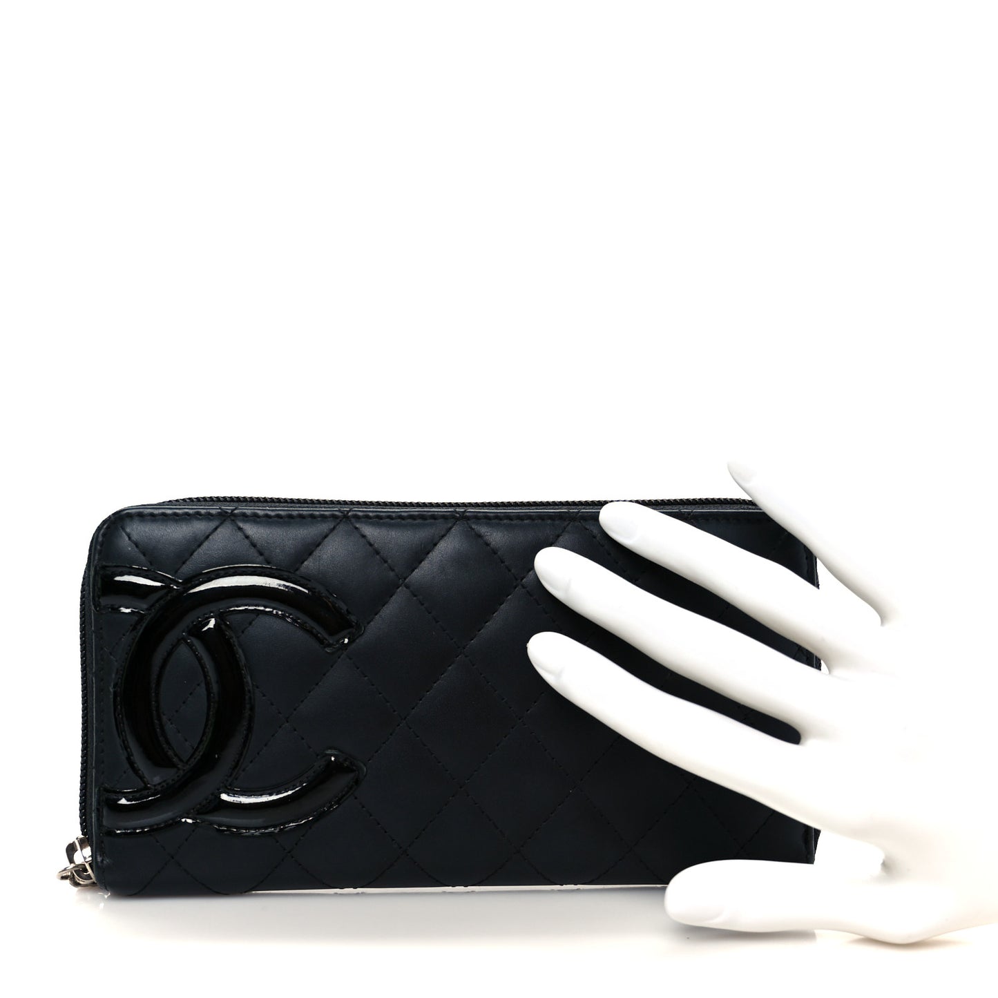 Calfskin Quilted Cambon Large Gusset Zip Around Wallet Black