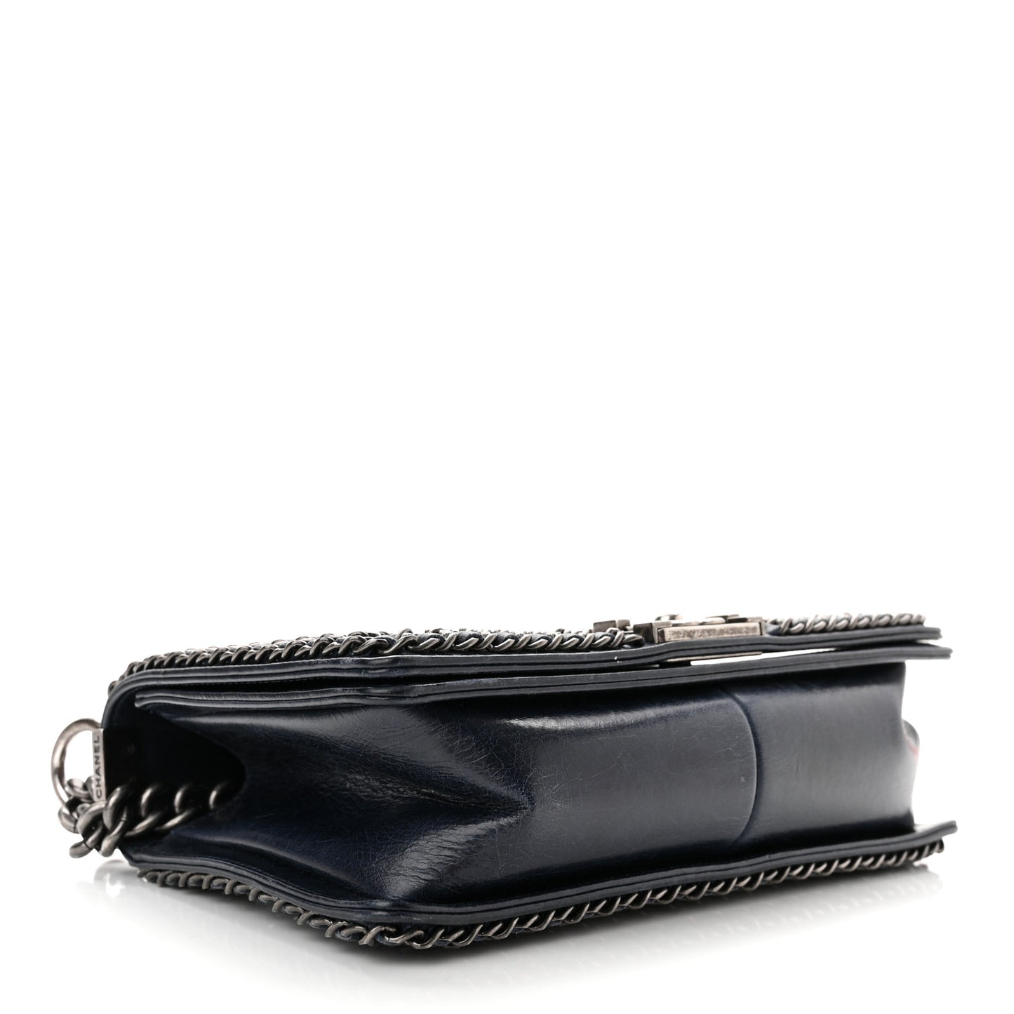 Glazed Calfskin Quilted Medium Boy Chained Flap Blue