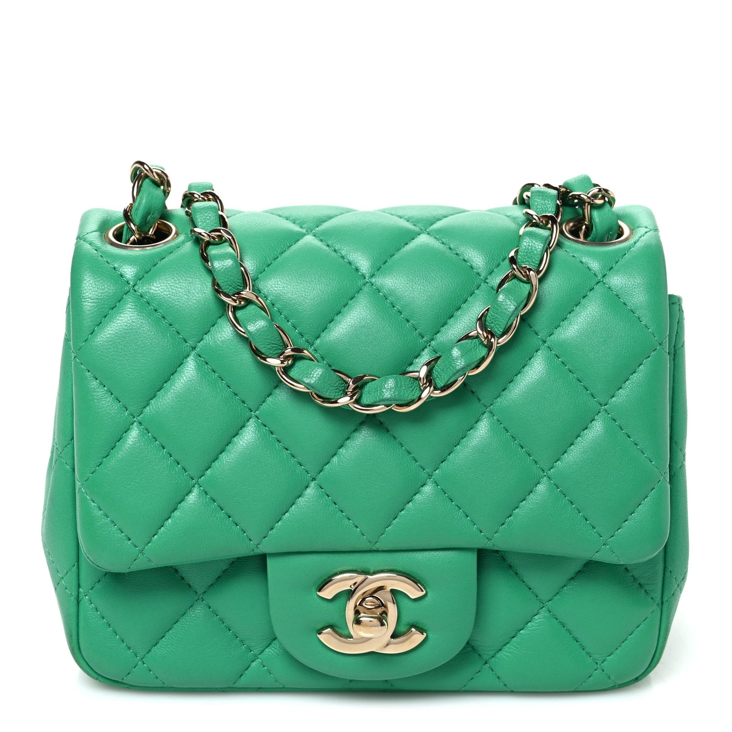 Lambskin Quilted Mini Square Flap Green