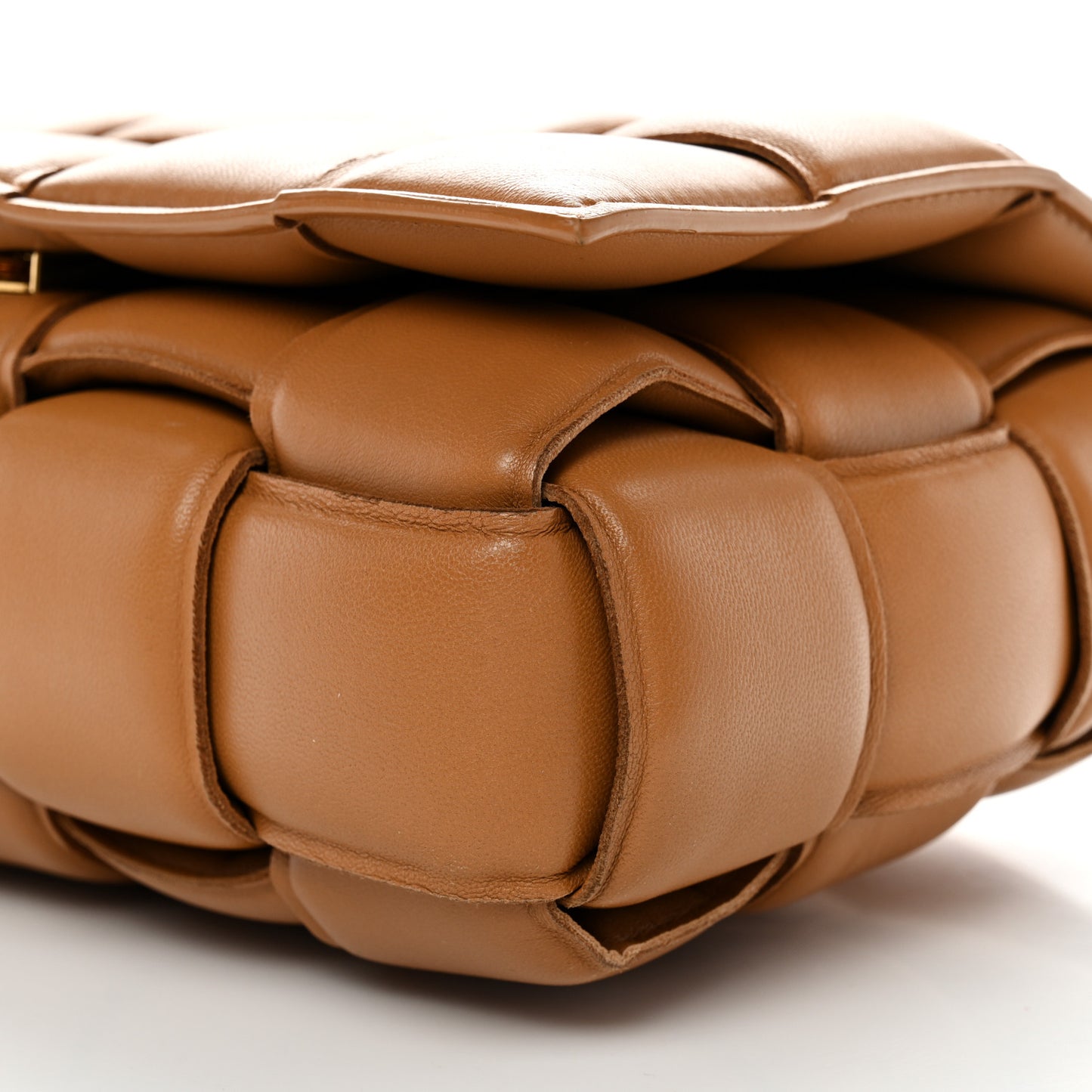 Nappa Maxi Intreccio Padded Cassette Crossbody Bag Caramel