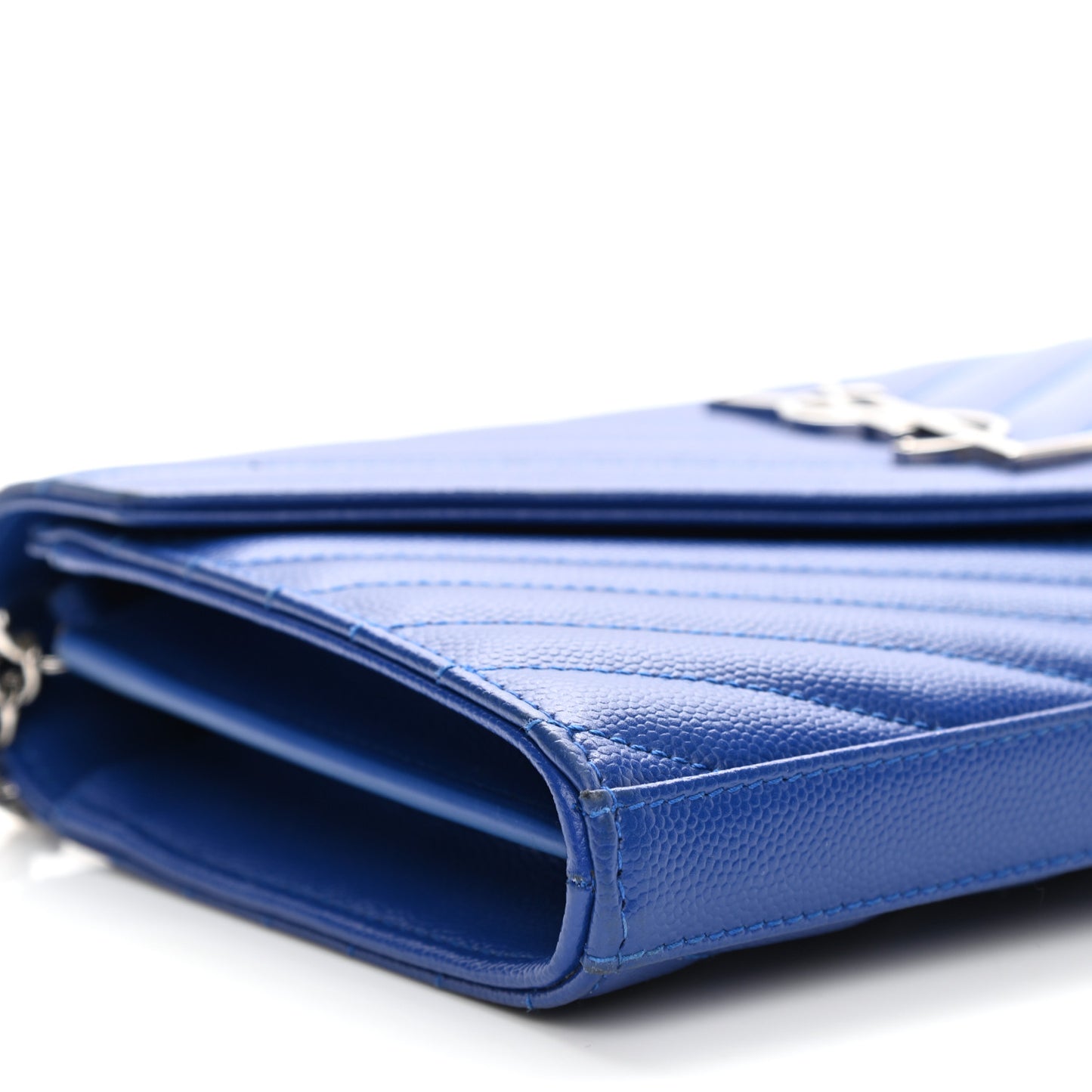 Grain De Poudre Matelasse Chevron Monogram Chain Wallet Blue Majorelle