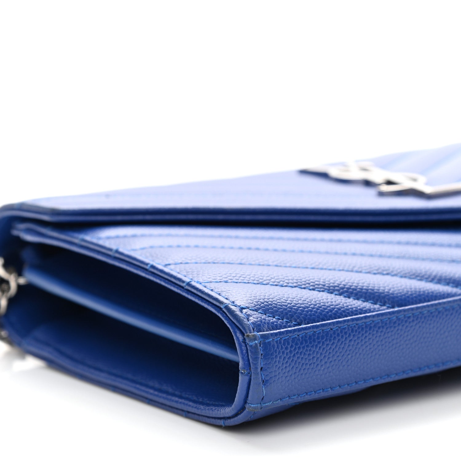 Saint Laurent Grain De Poudre Matelasse Chevron Monogram Chain Wallet Blue Majorelle 8 of 9