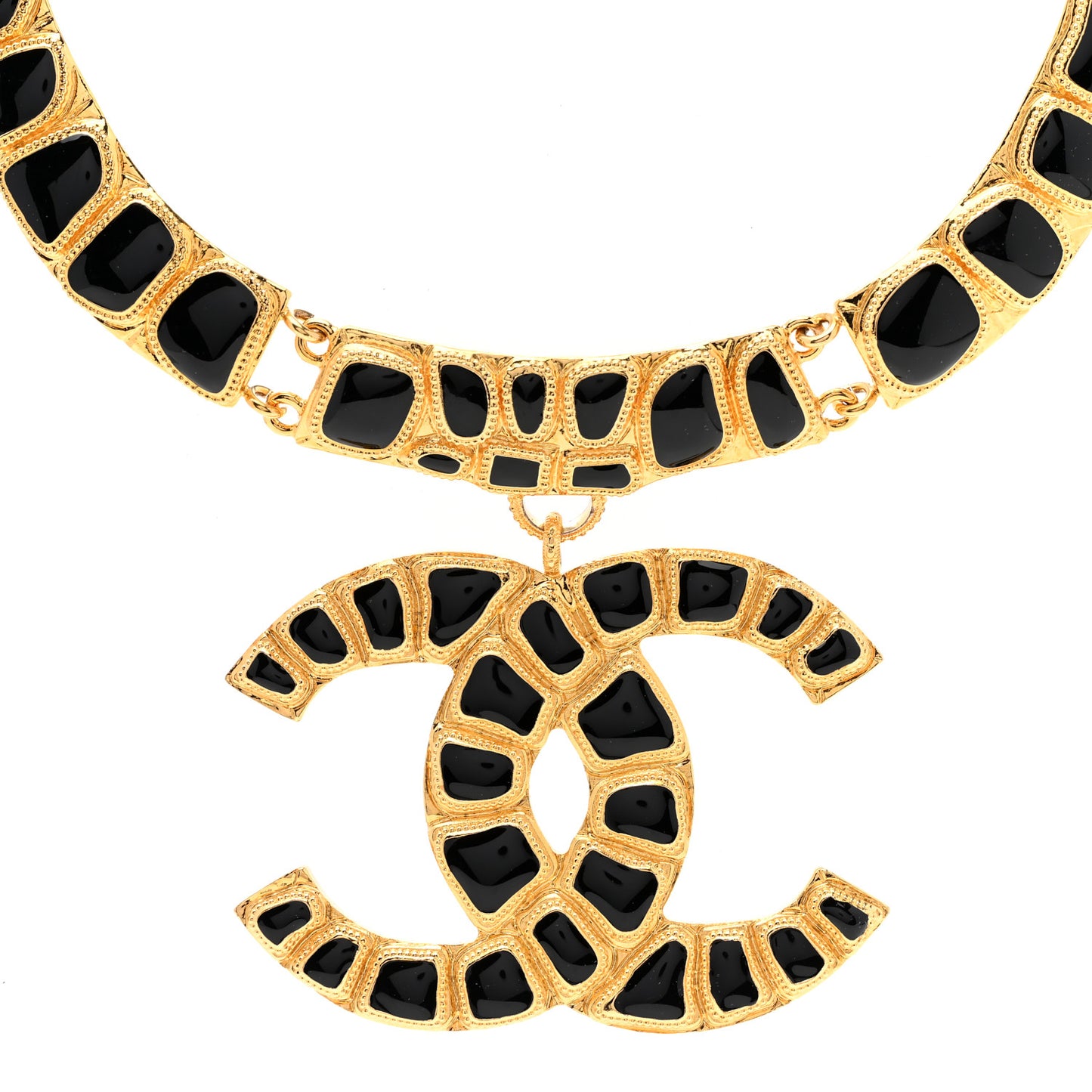 Resin Along The Nile Large CC Pendant Necklace Gold Black