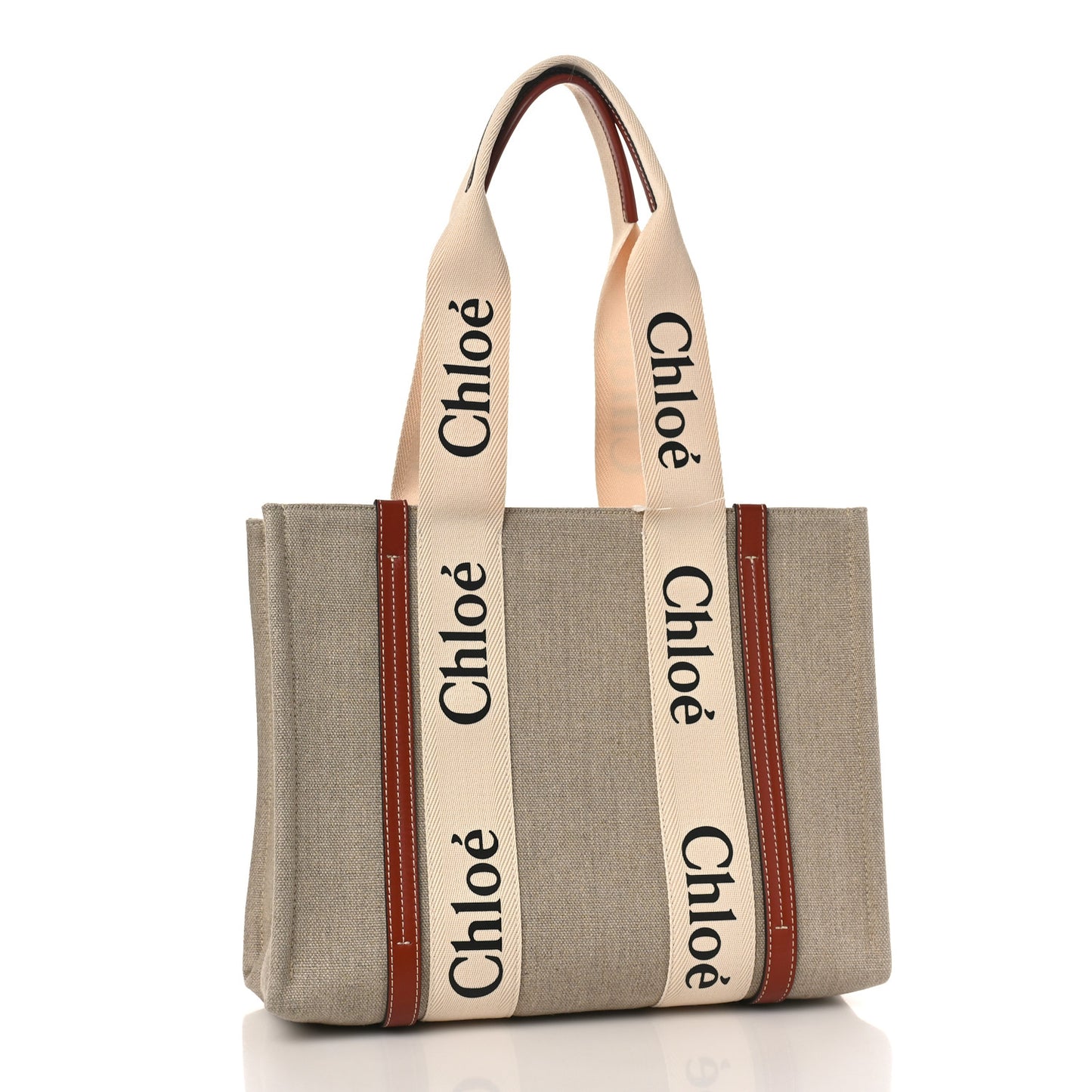 Cotton Calfskin Medium Woody Ribbon Tote White Brown