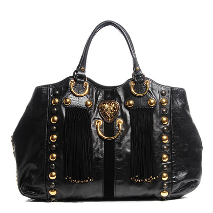 Gucci Leather Suede Fringe Large Babouska Tote Black 1 of 8