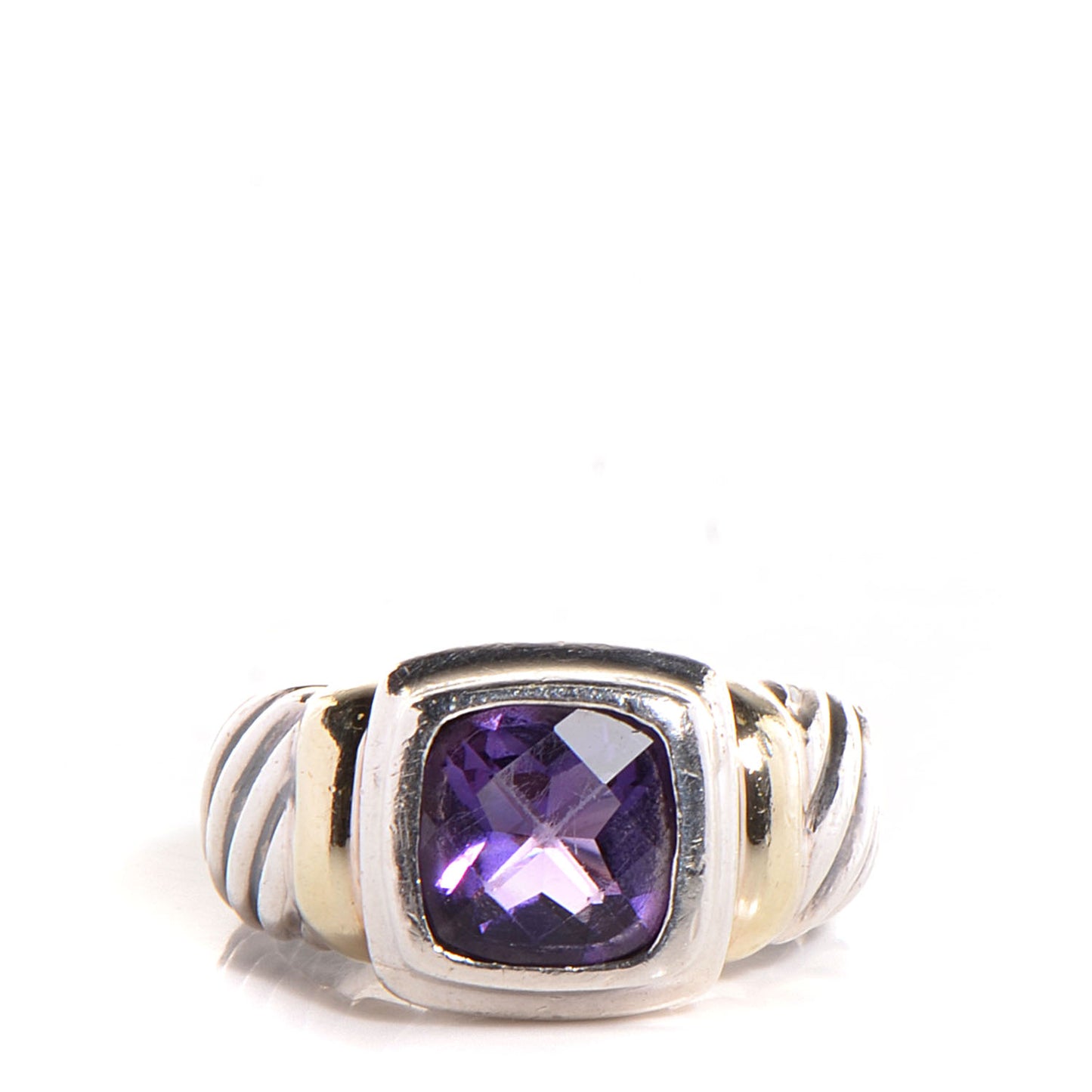 Sterling Silver 14k Yellow Gold Amethyst 7mm Noblesse Ring 50 5.5