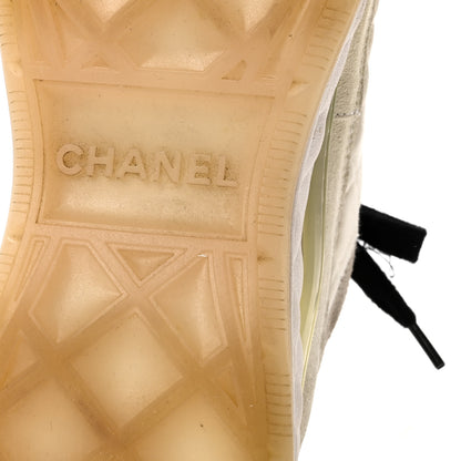 Chanel Fabric Suede Calfskin CC Sneakers 38.5 Ivory Black 8 of 11