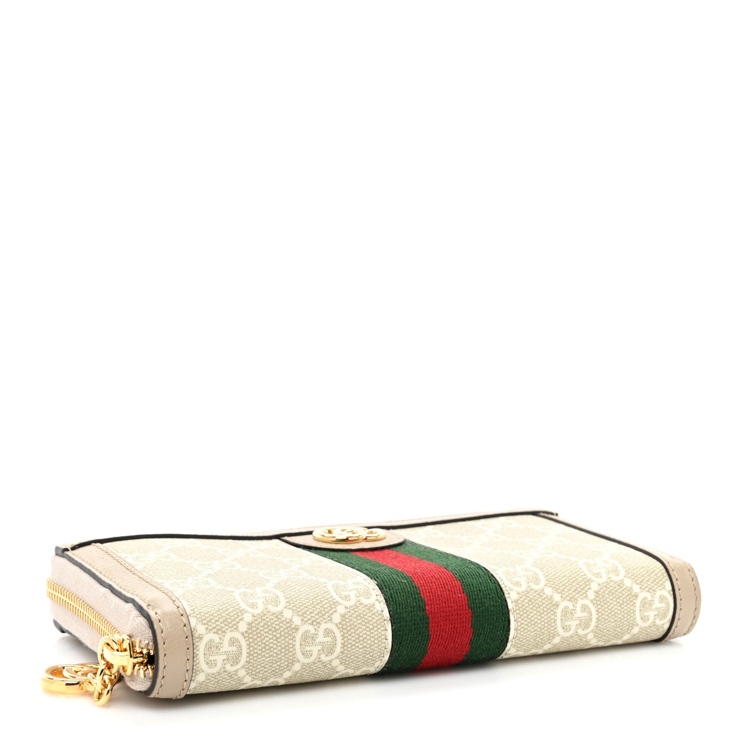 Gucci GG Supreme Monogram Textured Dollar Calfskin Web Ophidia Zip Around Wallet Beige Mystic White Oatmeal 4 of 11