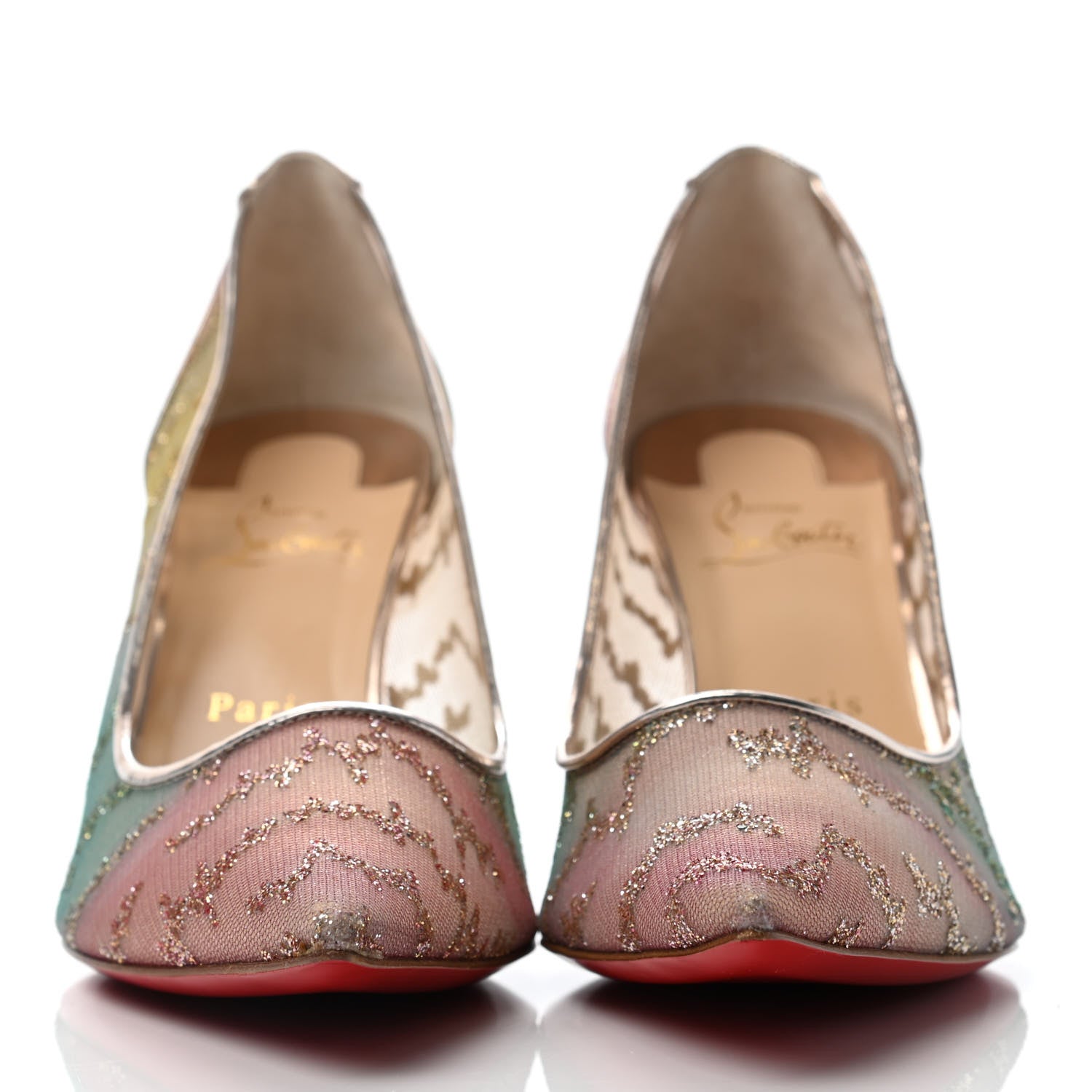Christian Louboutin Metallic Rete Lace Chantilly 554 85 Pumps 41.5 Blush Multicolor 2 of 8