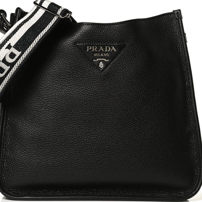 Prada Vitello Daino Soft Hobo Messenger Bag Black 6 of 10