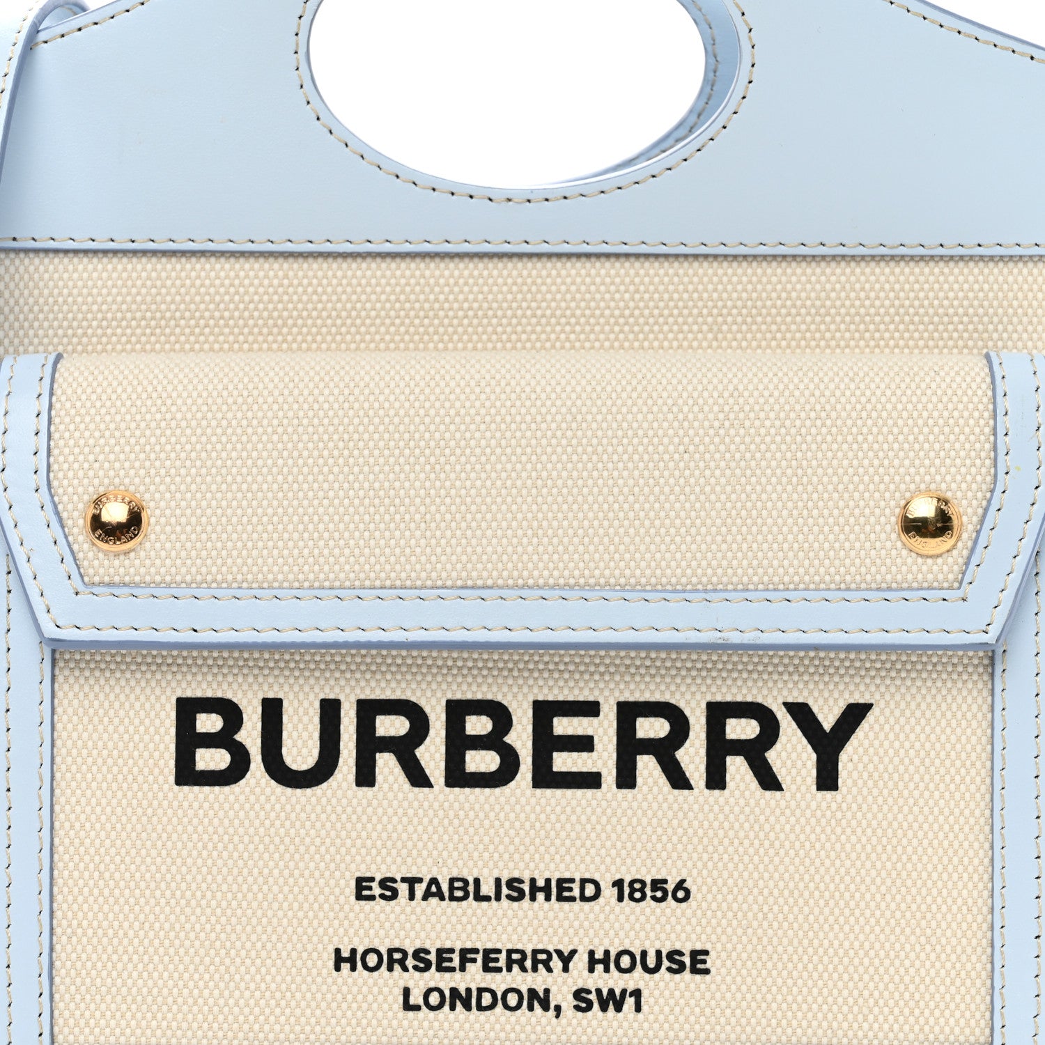 Burberry Canvas Smooth Calfskin Two Tone Mini Pocket Bag Natural Pale Blue 5 of 9