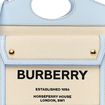 Burberry Canvas Smooth Calfskin Two Tone Mini Pocket Bag Natural Pale Blue 5 of 9