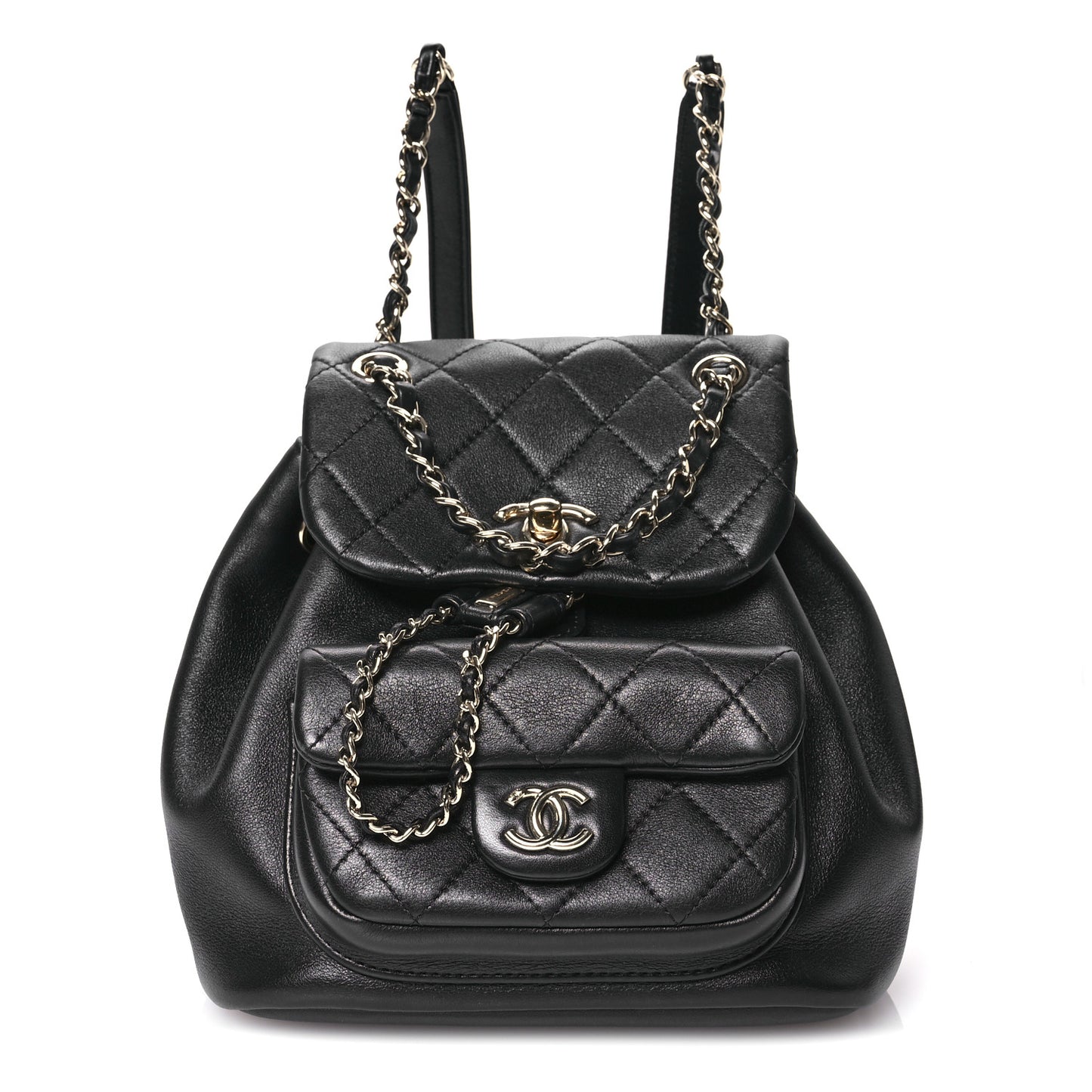 Lambskin Quilted Small Duma Drawstring Backpack Black