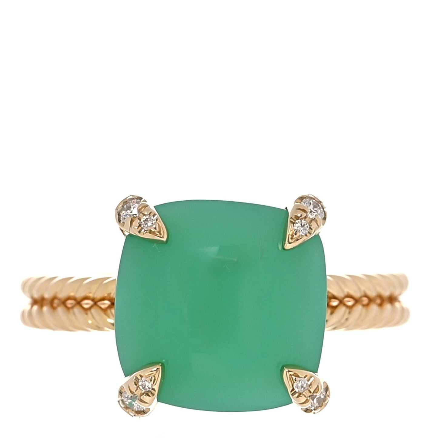 18K Yellow Gold Diamond Chrysoprase 11mm Chatelaine Ring 54 7