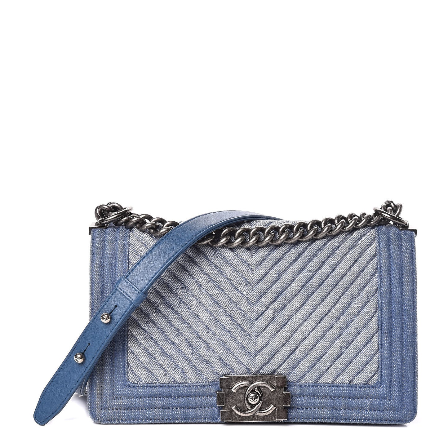 Denim Chevron Quilted Medium Boy Flap Blue