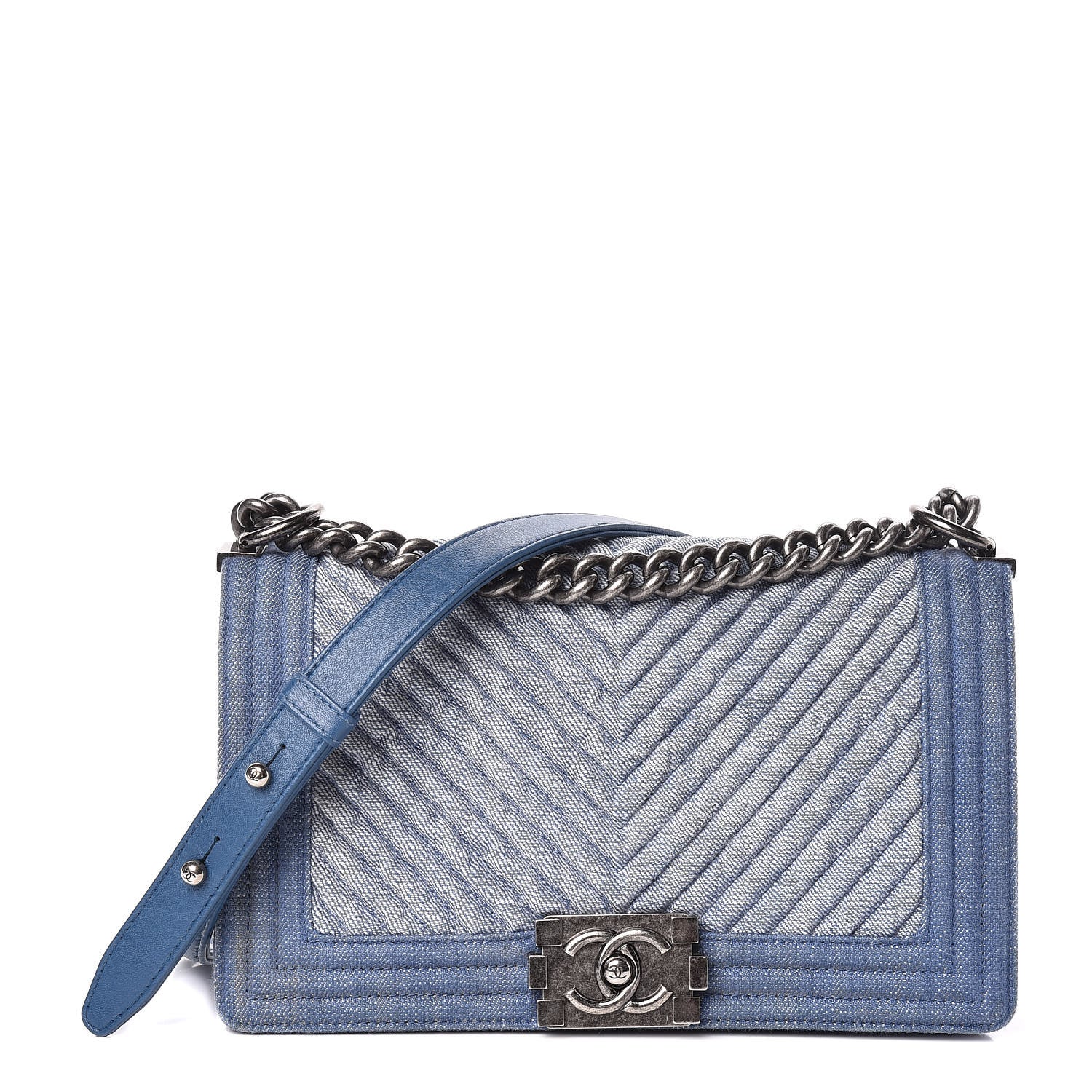 Chanel Denim Chevron Quilted Medium Boy Flap Blue 1 of 11