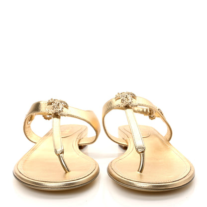 Chanel Laminated Lambskin CC Leaf Thong Sandals 39 Golden 2 of 8