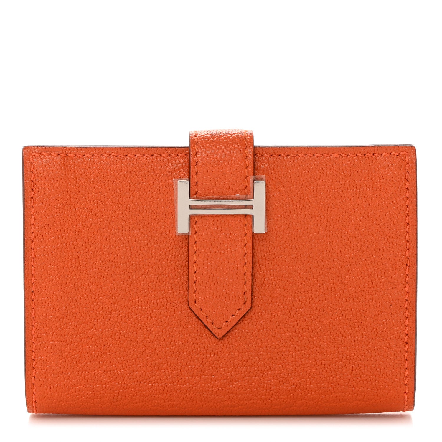 Hermes Chevre Mysore Verso Bearn Card Holder Wallet Orange Feu 1 of 7