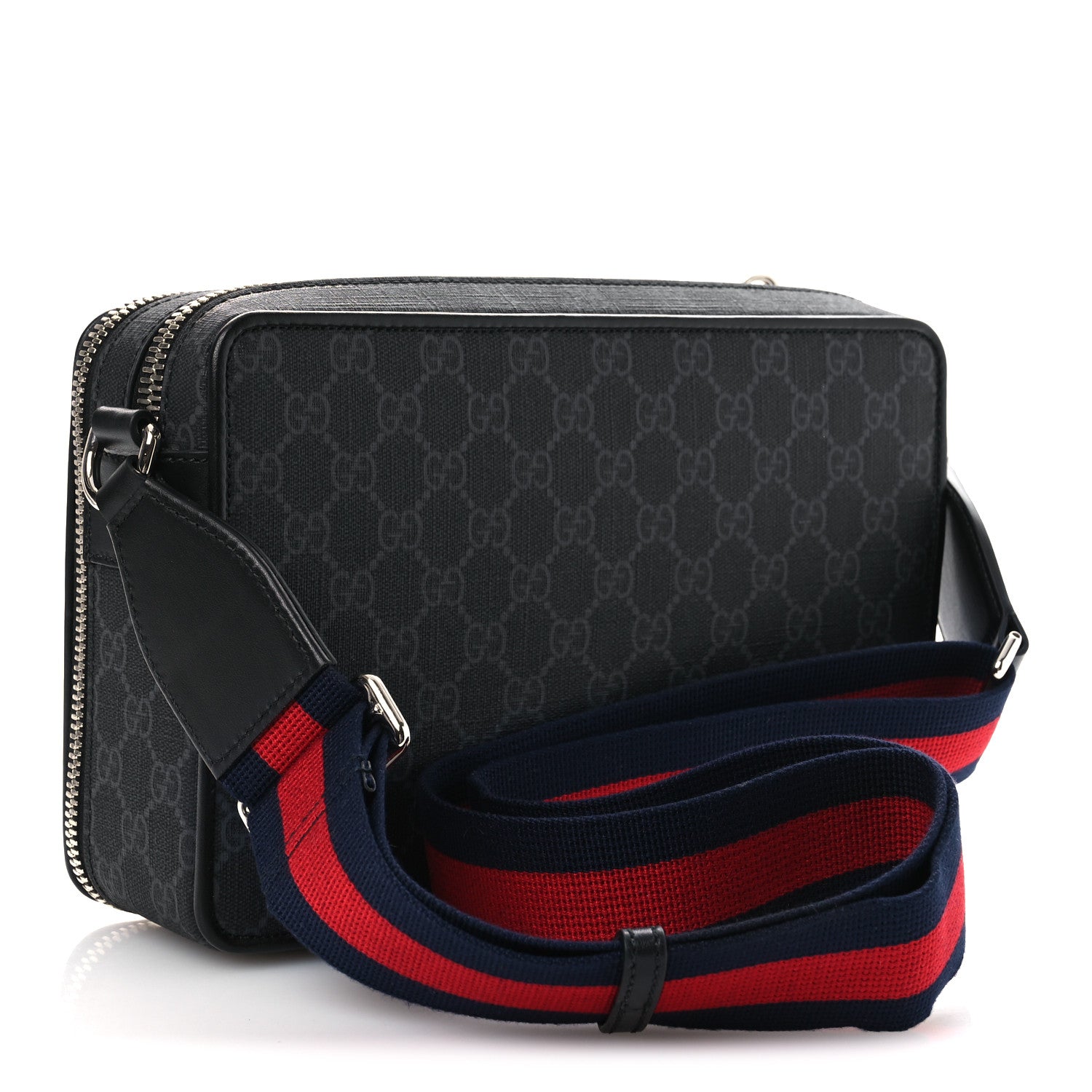 Gucci GG Supreme Monogram Calfskin Web Medium Crossbody Bag Black Grey 3 of 10