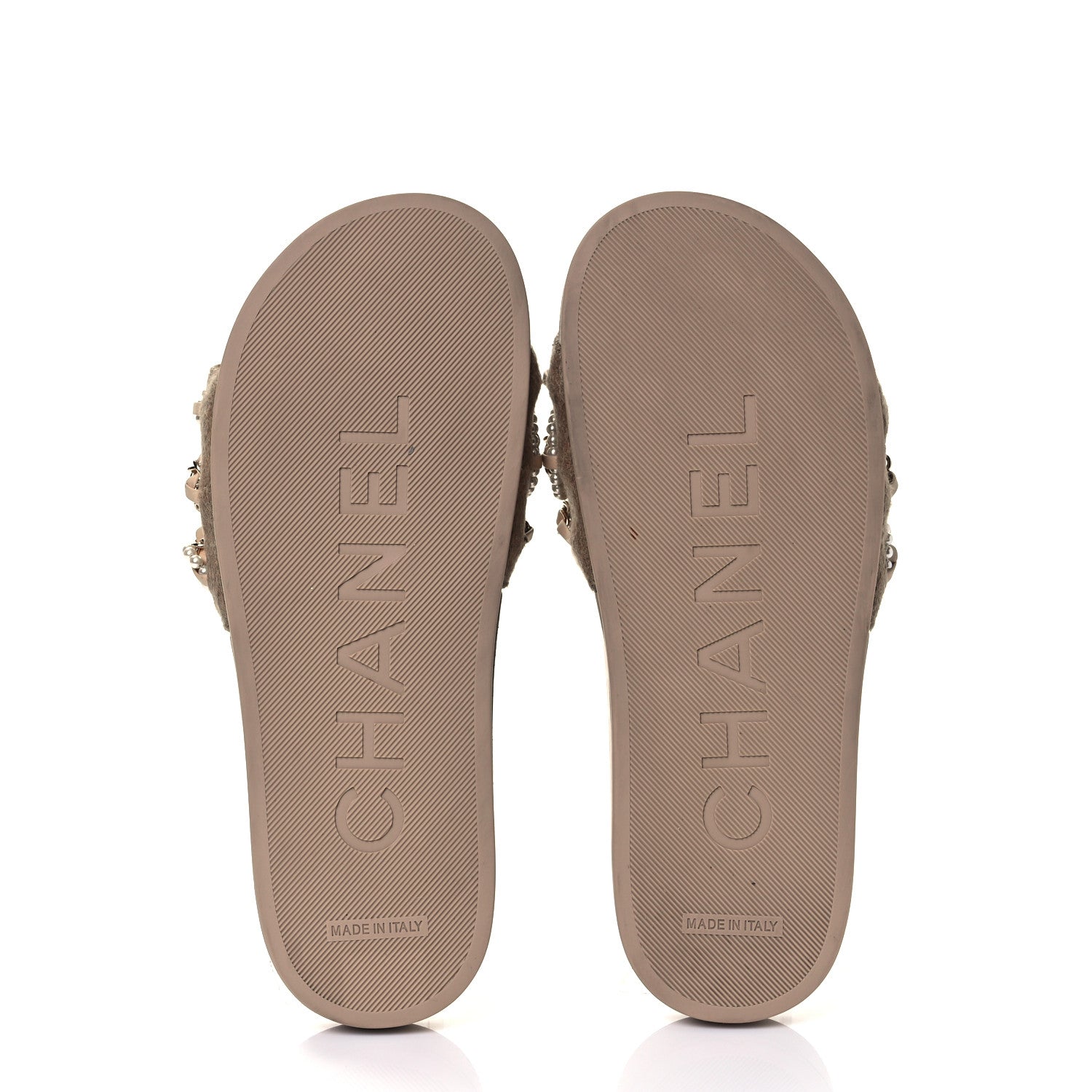 Chanel Felt Pearl Lambskin Chain Flat Sandals 37 Beige 5 of 8