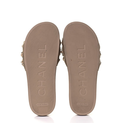 Chanel Felt Pearl Lambskin Chain Flat Sandals 37 Beige 5 of 8