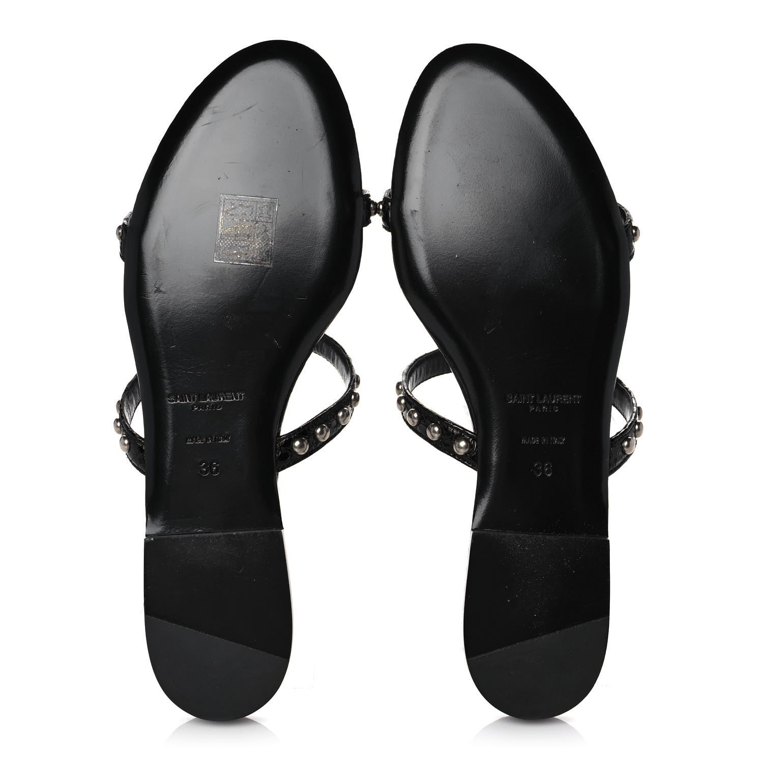 Saint Laurent Ayers Snakeskin Embellished Kate Flat Sandals 36 Black 5 of 10