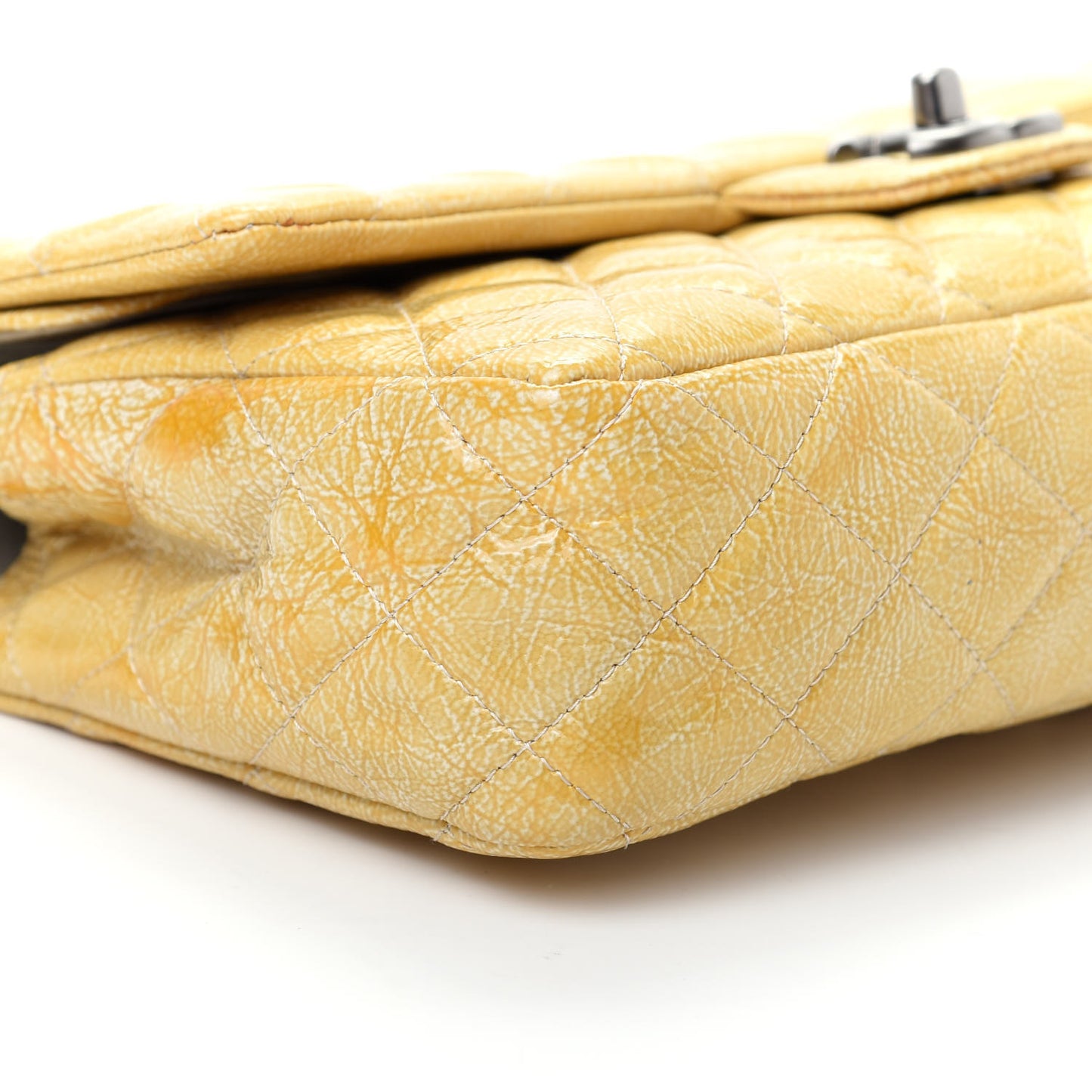 Crinkled Patent Quilted Medium Double Flap Light Beige