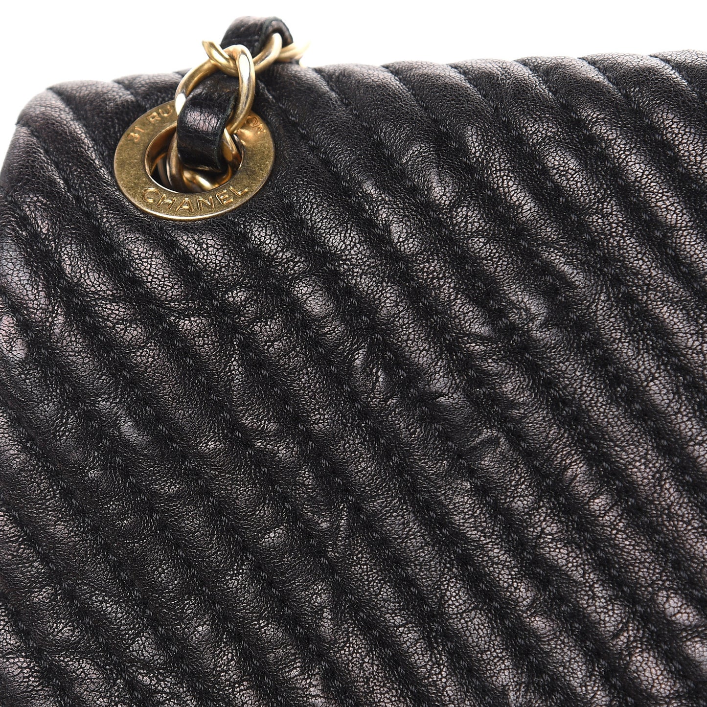 Calfskin Chevron Quilted Medium Surpique Flap Black