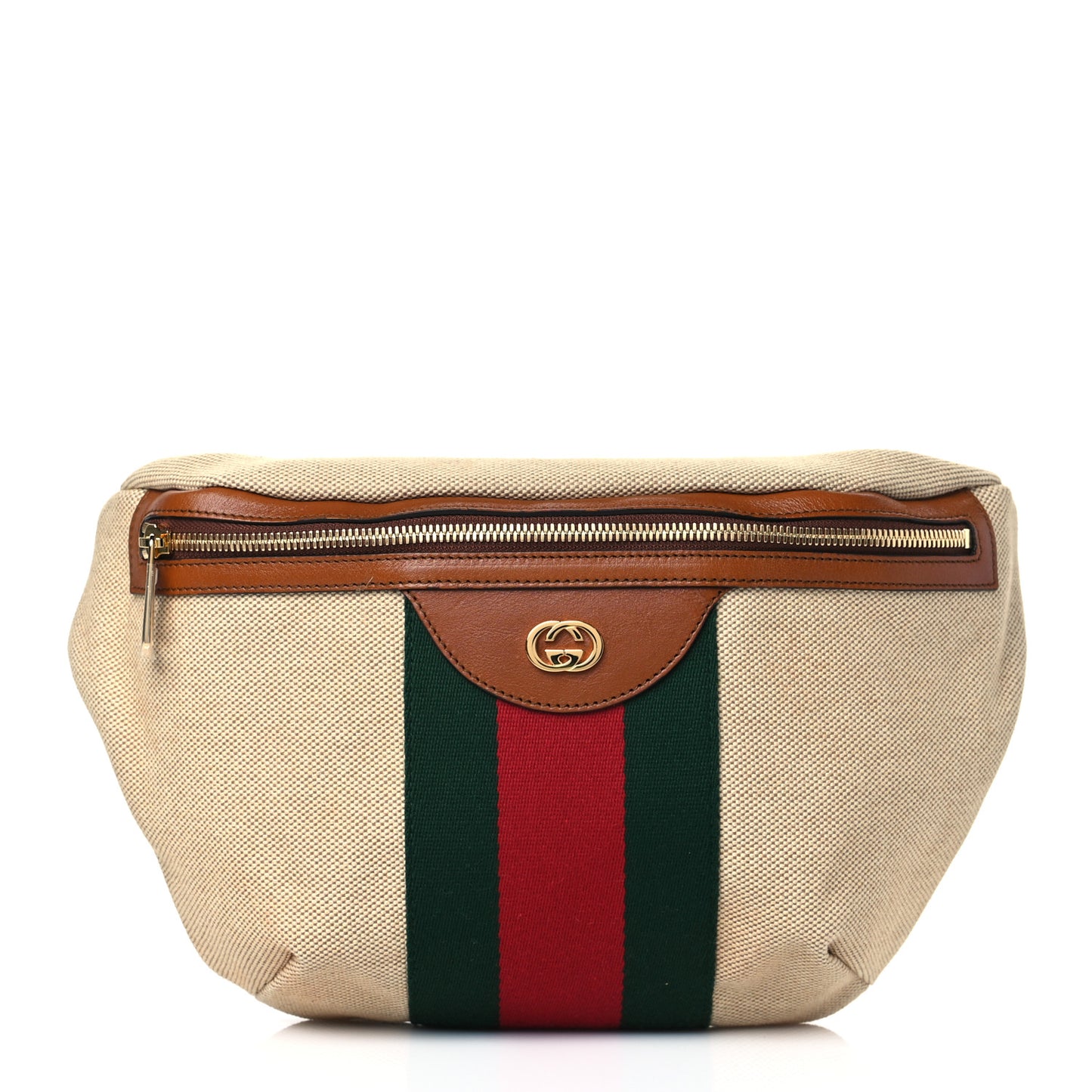 Vintage Canvas Web Belt Bag Sand Cuir