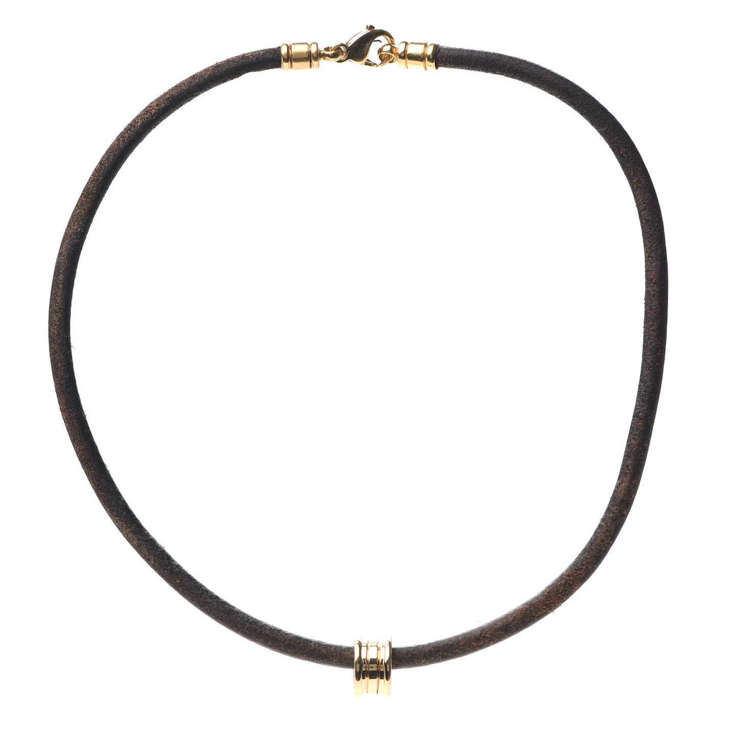 18K Yellow Gold Leather B.Zero1 Pendant Necklace Brown