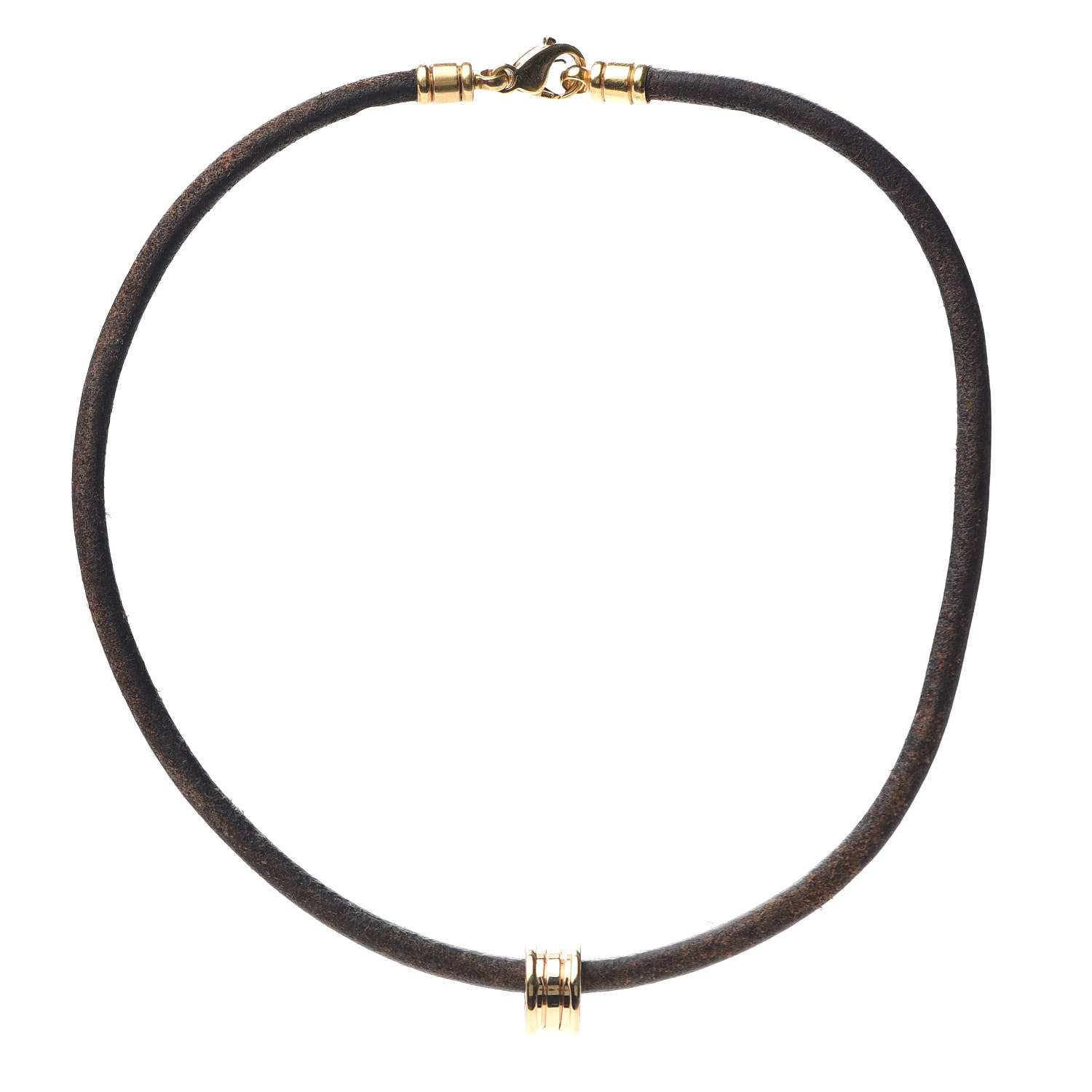Bulgari 18K Yellow Gold Leather B.Zero1 Pendant Necklace Brown 1 of 3