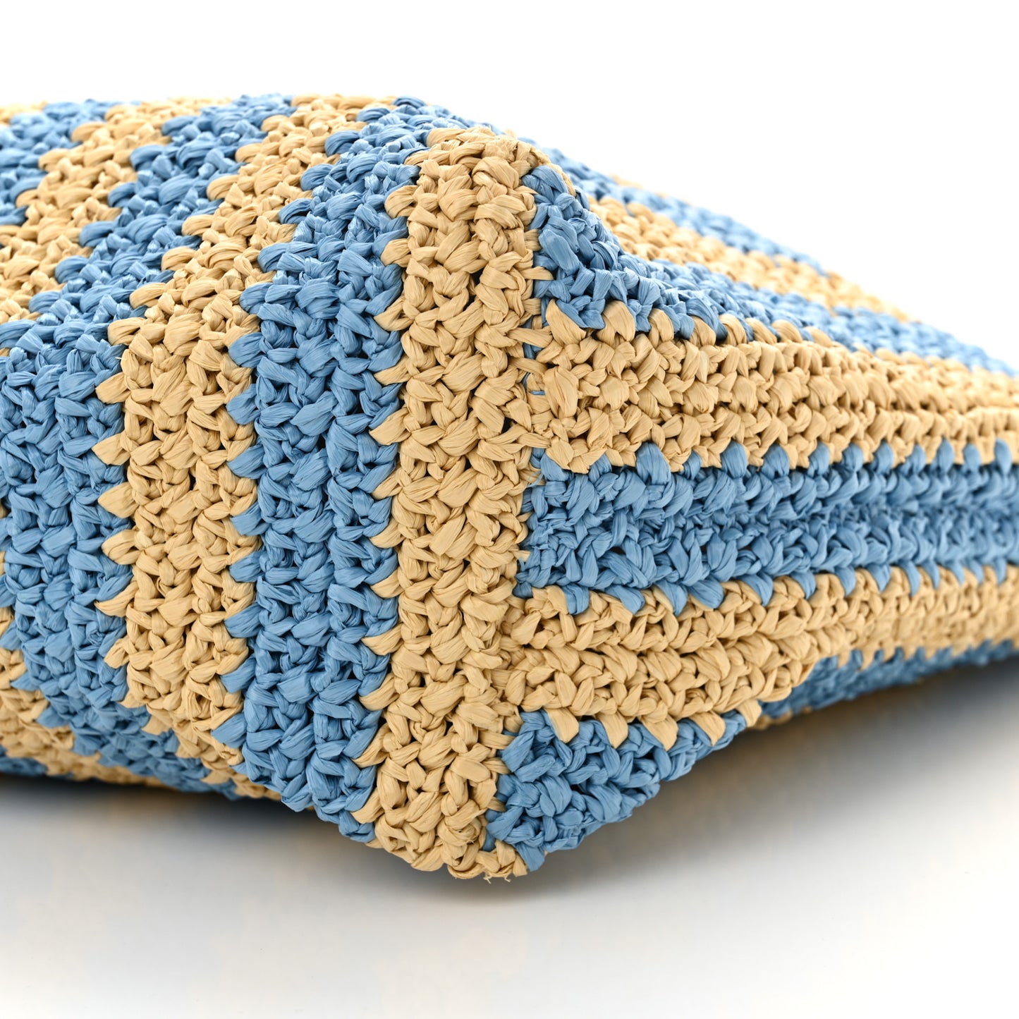 Yarn Raffia Effect Crochet Striped Large Logo Tote Naturale Celeste