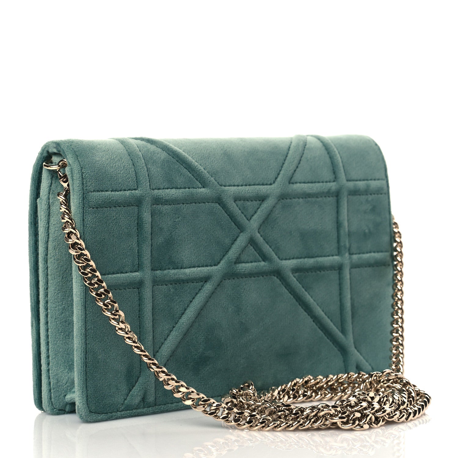 Christian Dior Velvet Diorama Wallet On Chain Pouch Water Blue 3 of 10