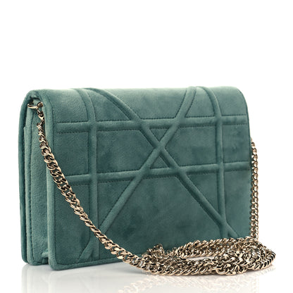 Christian Dior Velvet Diorama Wallet On Chain Pouch Water Blue 3 of 10