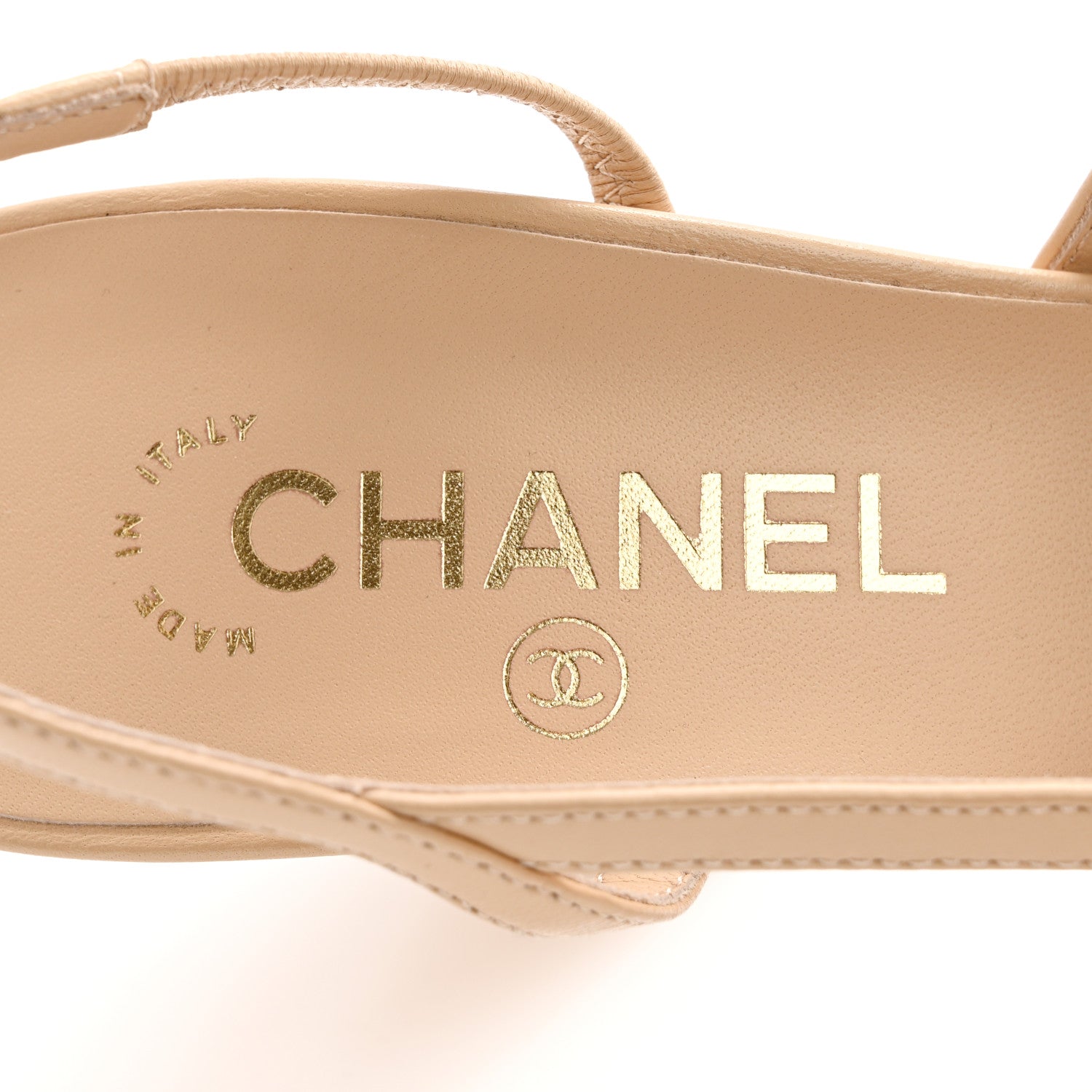 Chanel Lambskin Grosgrain Cap Toe CC Slingback Pumps 37.5 Beige Black 6 of 12