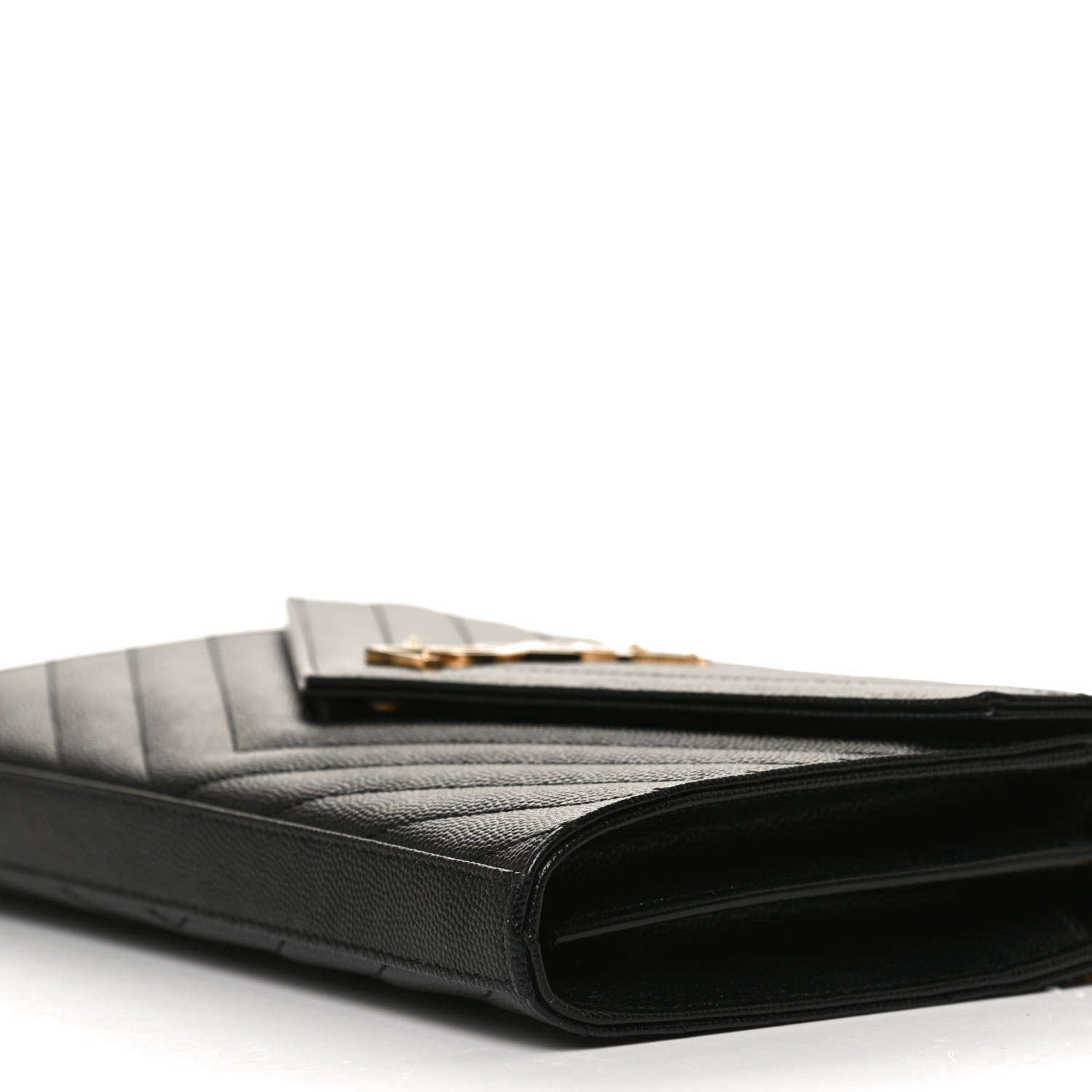 Saint Laurent Grain De Poudre Matelasse Chevron Monogram Chain Wallet Black 10 of 10