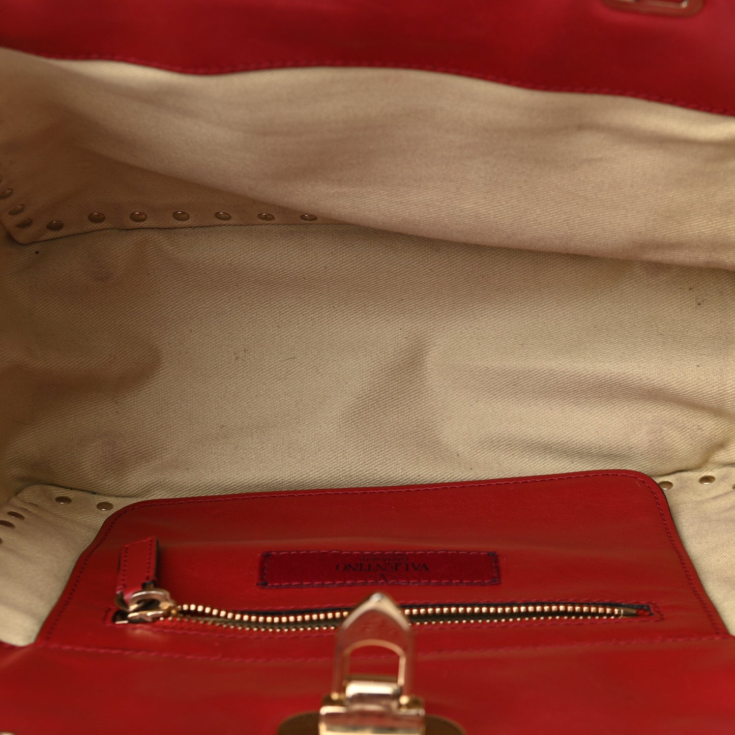 Vitello Small Rockstud Tote Rosso Valentino