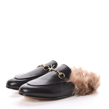 Gucci Calfskin Fur Womens Princetown Slippers 38.5 Black 3 of 8